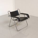 Metal and black leather armchair by Gastone Rinaldi for Thema 80's