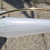 4-light pendant light, brass and opaline, Maison Lunel, Paris, vintage 1950s