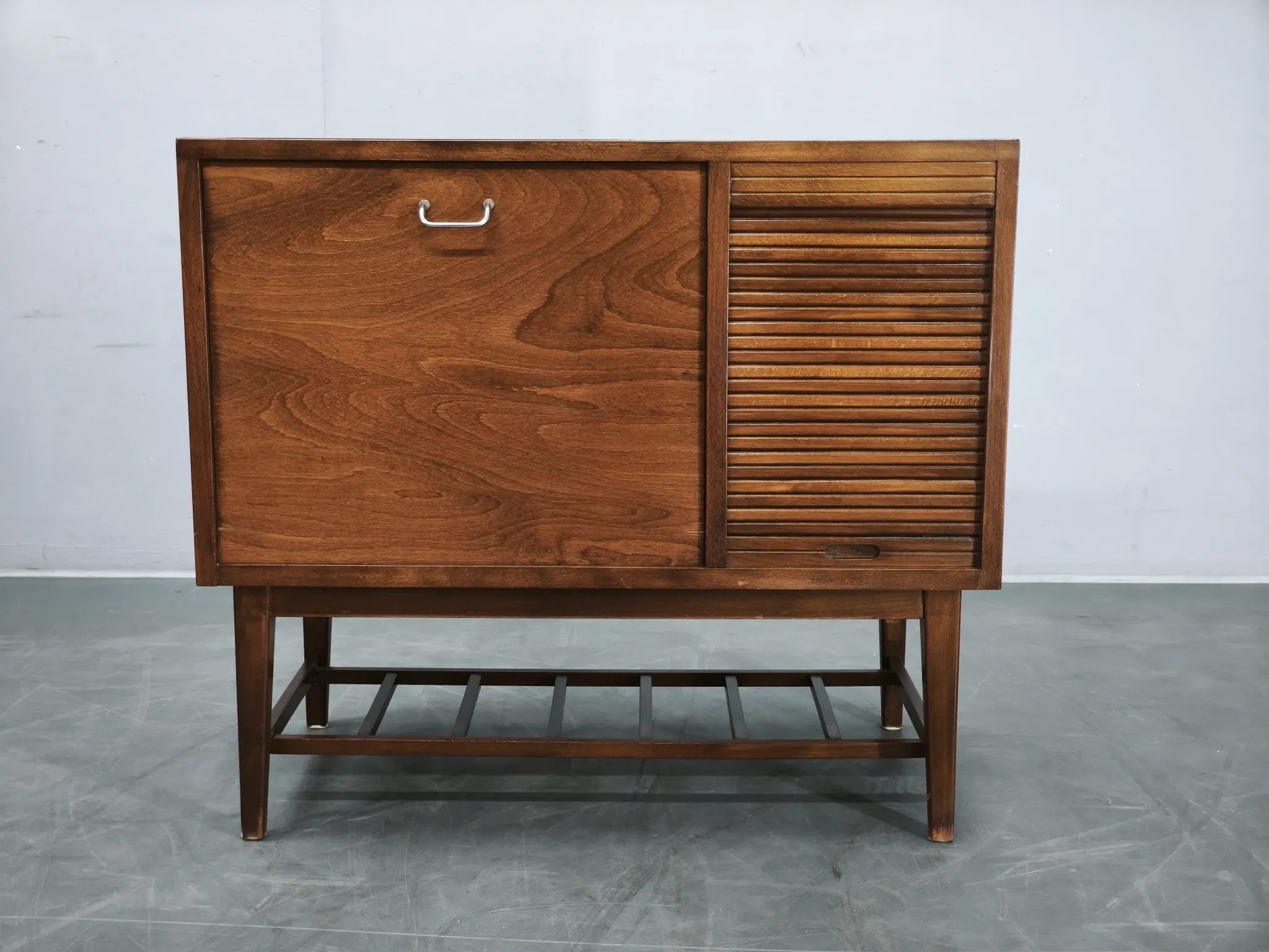 1960s Danish Modern Beech Wood Bar Cabinet with Tambour Door