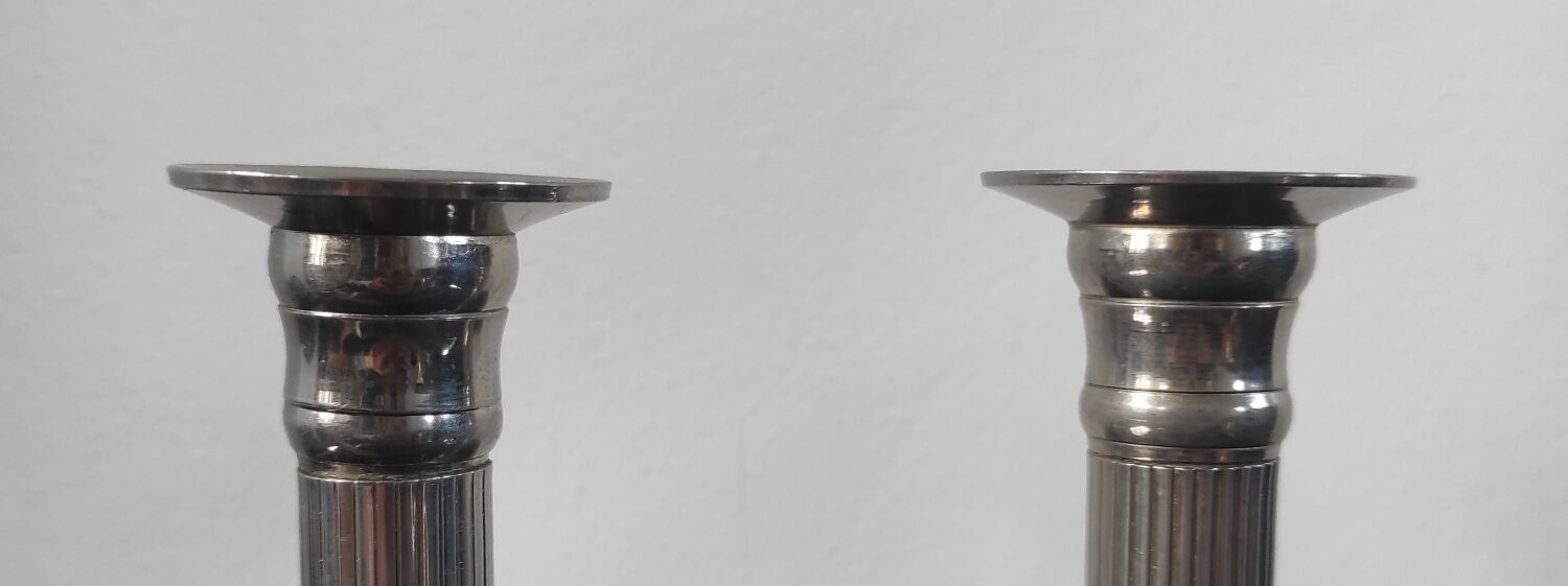 Pair of vintage silver column candlesticks