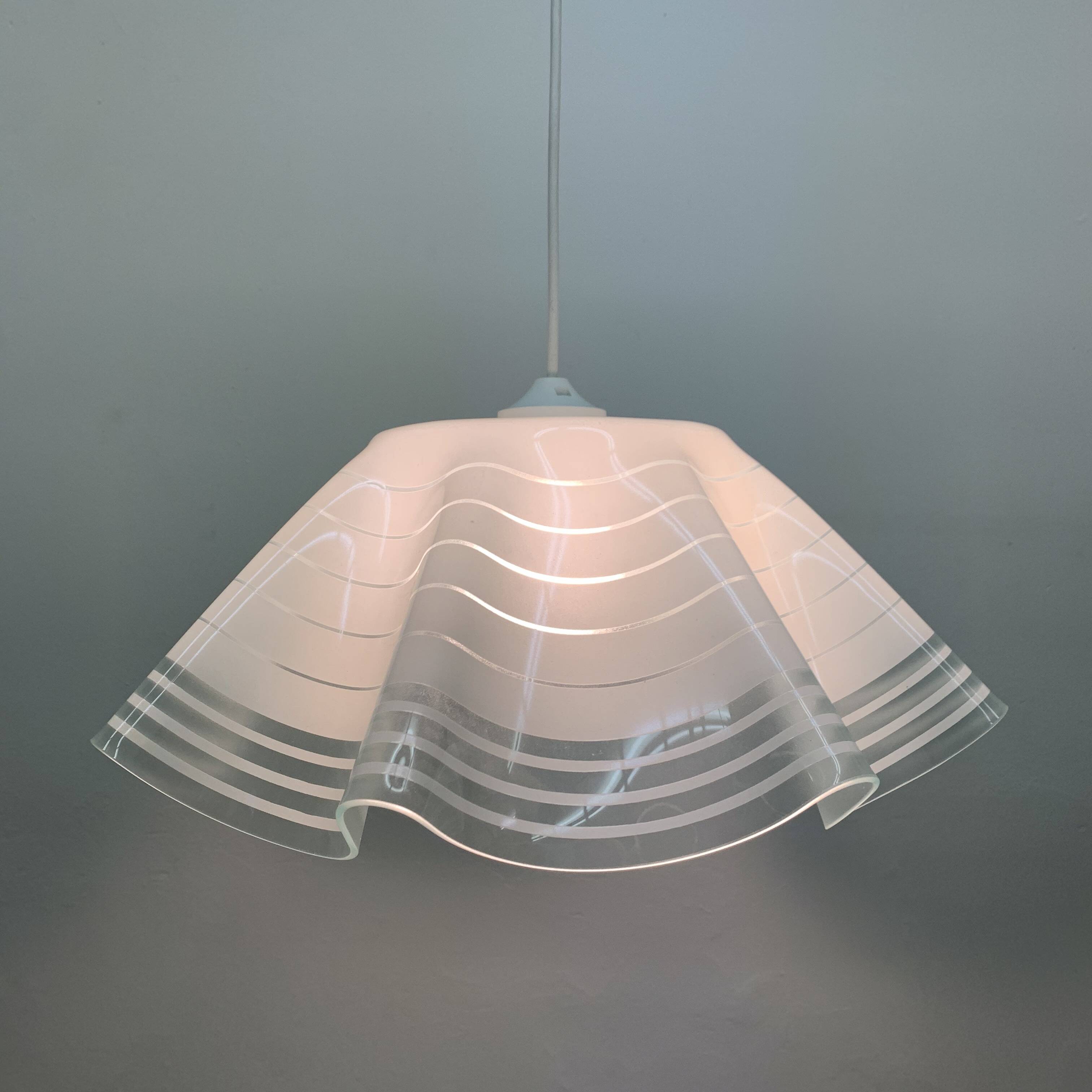 Mid-century minimalist folded glass hanging lamp, 1980’s