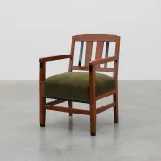 Amsterdamse School Oak Armchair with Green Velvet Seat, Netherlands, 1920s