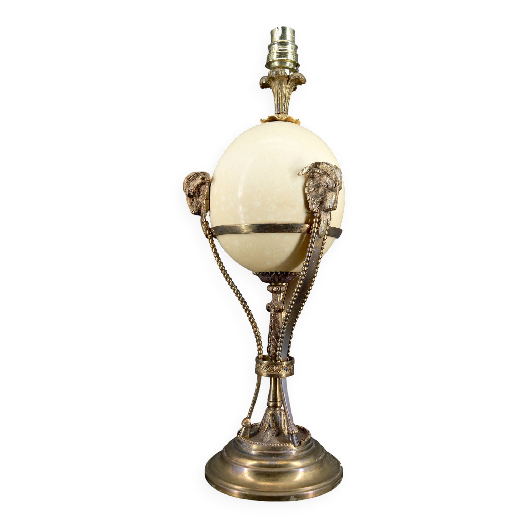 Neoclassical Lamp, Ostrich Egg & Bronze Animal Mount, c. 1900