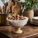 Vintage Italian alabaster footed bowl in white and beige, 1960s.