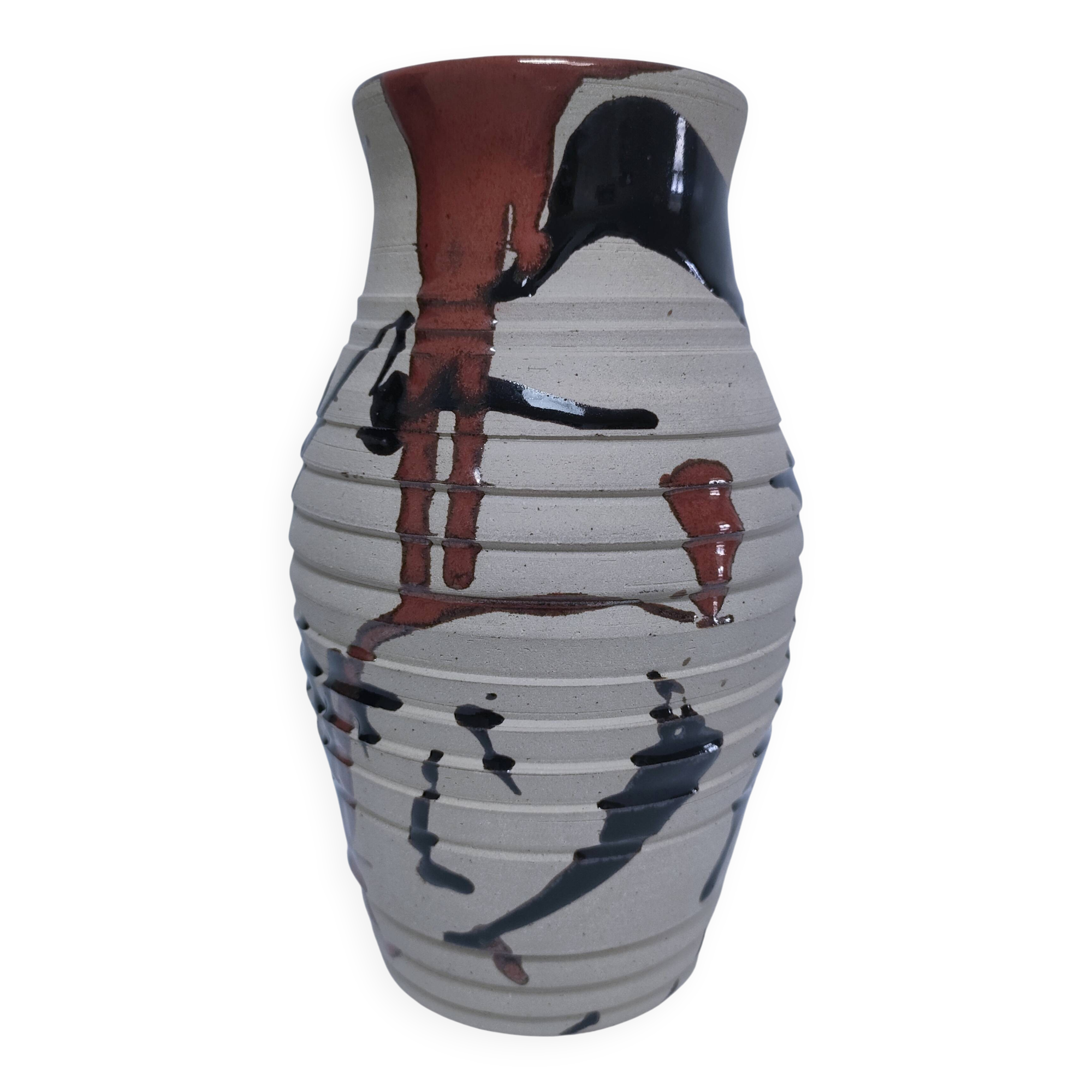 vase grès glaçure tenmoku signé cp