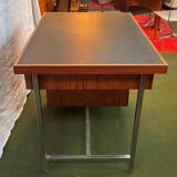 Teak veneer desk with chromed metal frame, from the 70s.