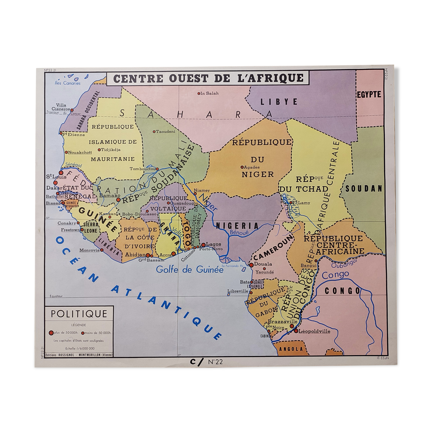 Old central west africa school map