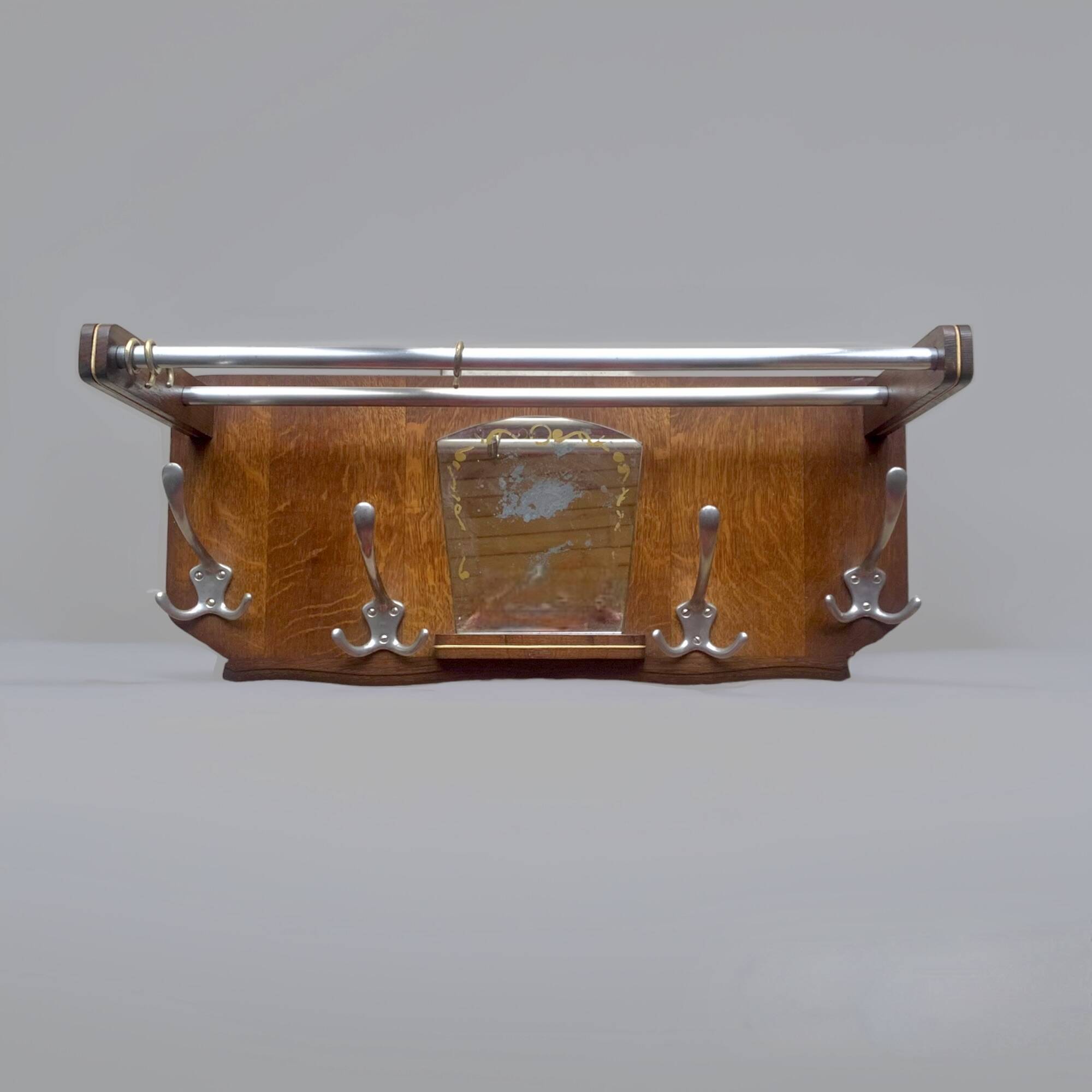 Art Deco wooden wall coat rack