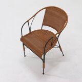 Chaise d'appoint décorative en fer forgé et rotin des années 1970