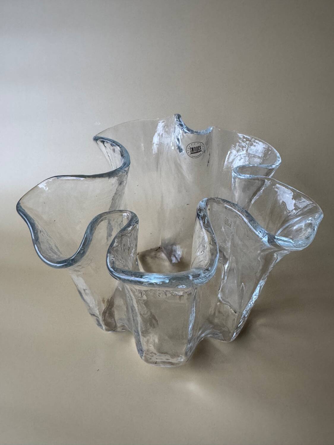 Sompex MCM vintage tissue vase: large clear textured glass