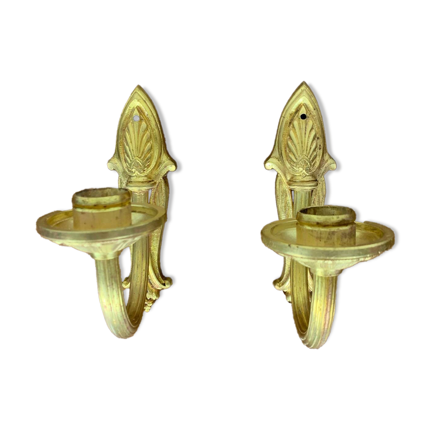 Pair of brass candle wall sconces, neoclassical style