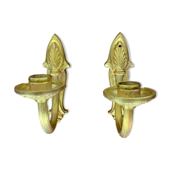 Pair of brass candle wall sconces, neoclassical style