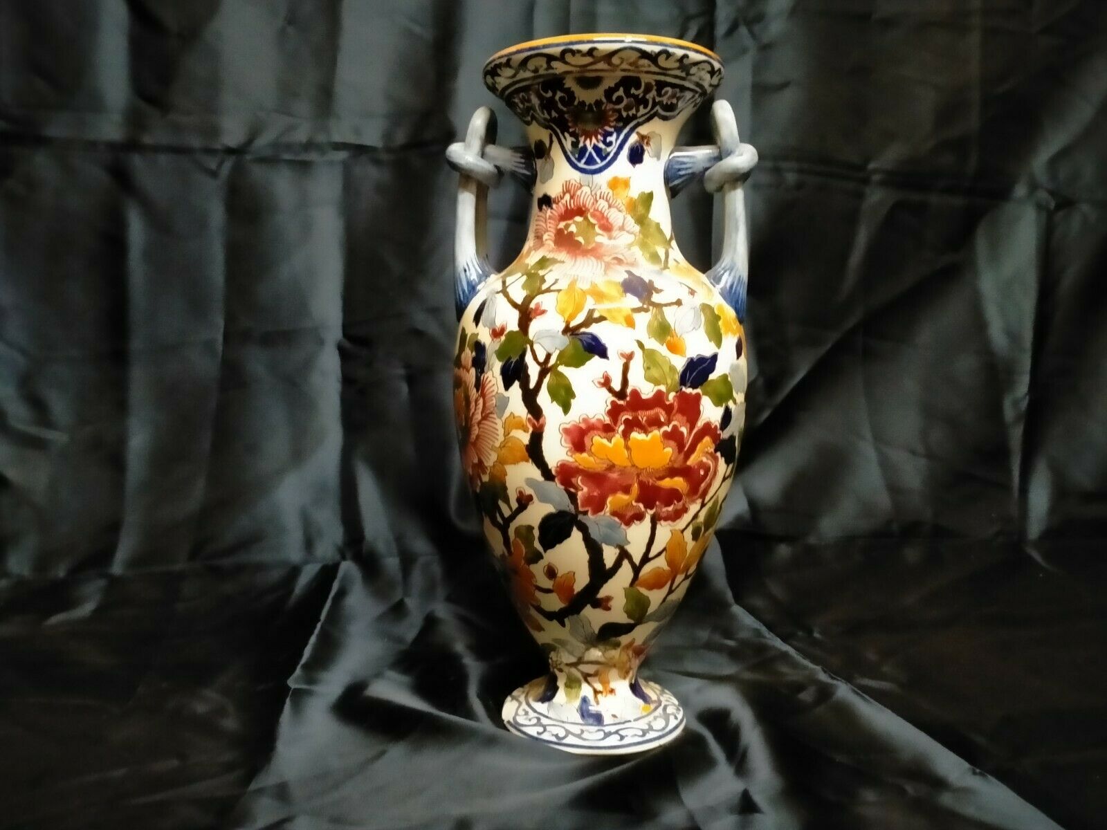 Gien earthenware vase with peony decoration