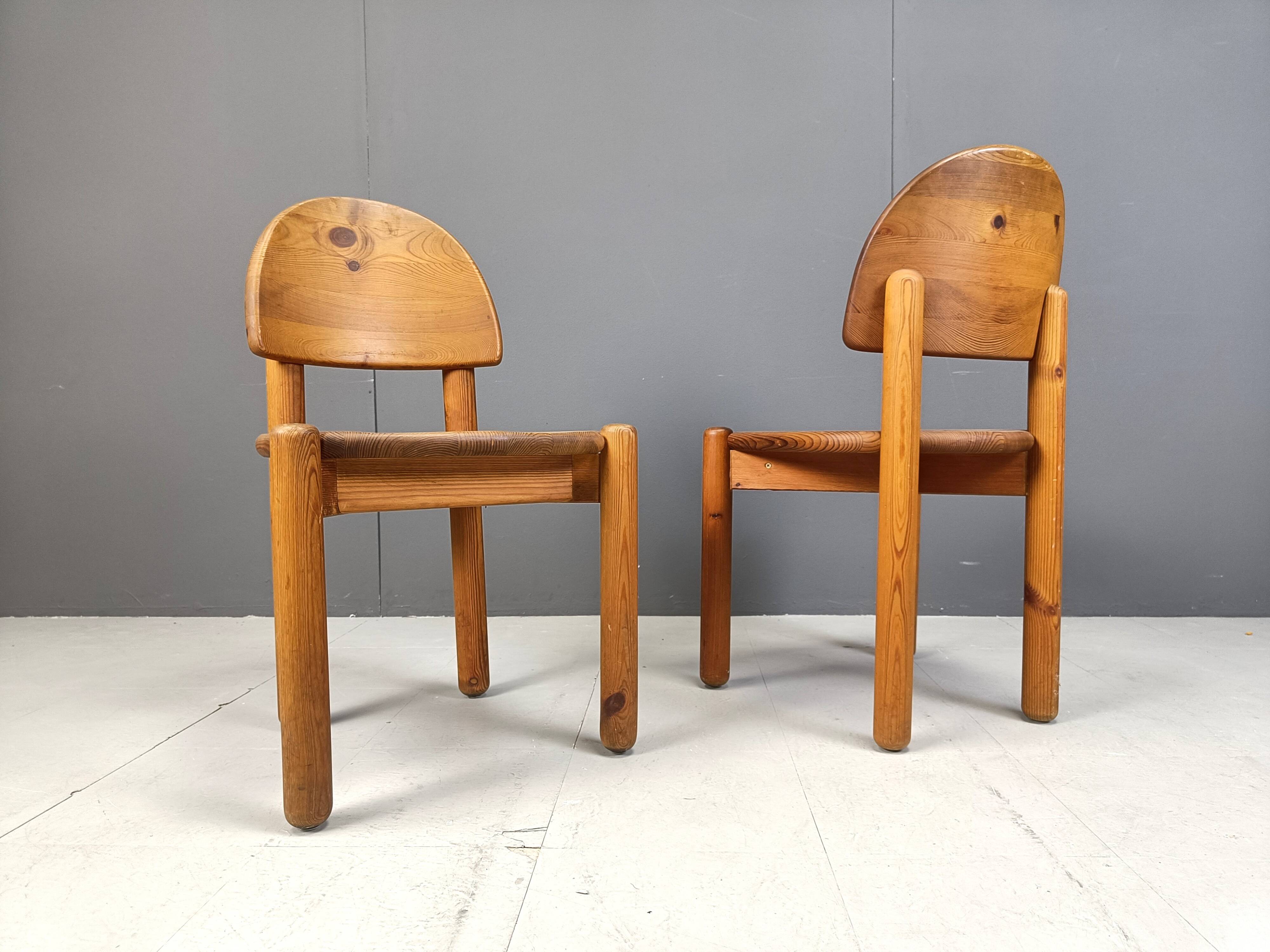 Vintage pine wood dining chairs - 1980s - set of 6