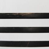 Vintage set of 8 Italian papercord black dining chairs, woven seat, 1950s