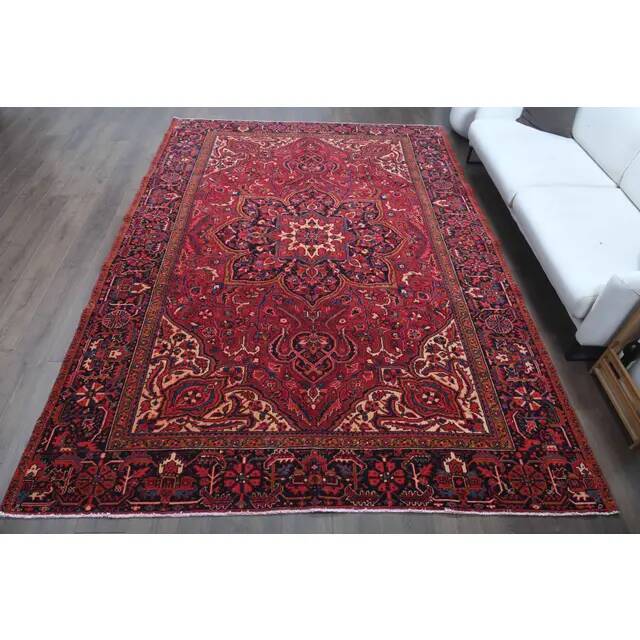 1960s Vintage Persian Handmade Wool Cotton Red Area Rug  242x339