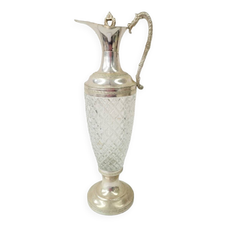 Carafe italienne vintage à décanter en cristal taillé texturé plaquée argent