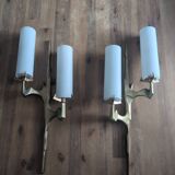 Pair of Arlus gilt bronze and opaline wall sconces