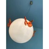 Italian Murano Style Glass Opalino Pendant With Red Butterfly