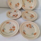 Set of 6 vintage orange and blue floral plates – 1950s