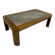 Old coffee table in wood and granite stone, vintage design from the 70s