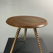 Midcentury wood turned barley twist side table with cork screw legs 1950s