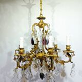 6-light bronze and crystal chandelier