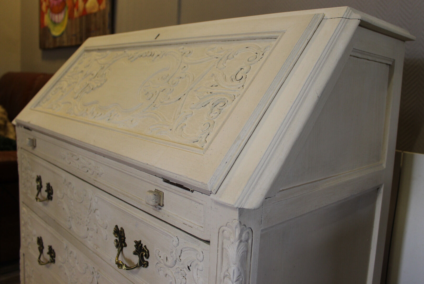 Baroque secretaire Louis XV lacquered wooden dresser