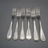 6 mismatched old silver metal forks for a chic table