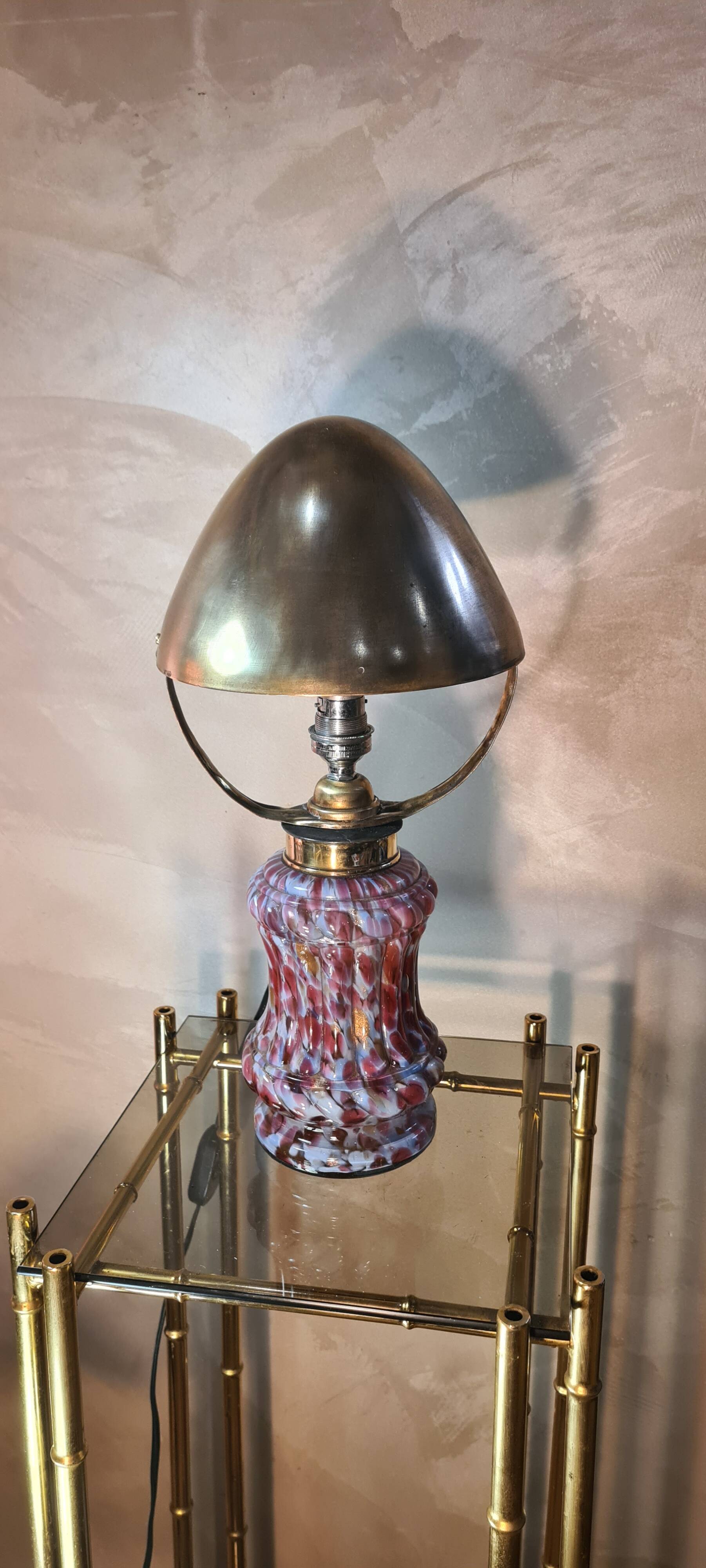 mushroom lamp 1910 superb multicolored glass base, adjustable brass lampshade, 39x19