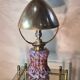 mushroom lamp 1910 superb multicolored glass base, adjustable brass lampshade, 39x19