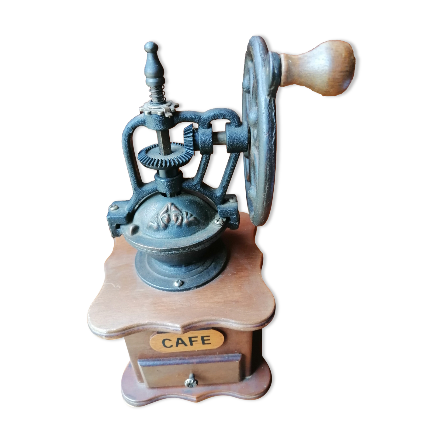 Coffee mill in wood and metal style antique countertop