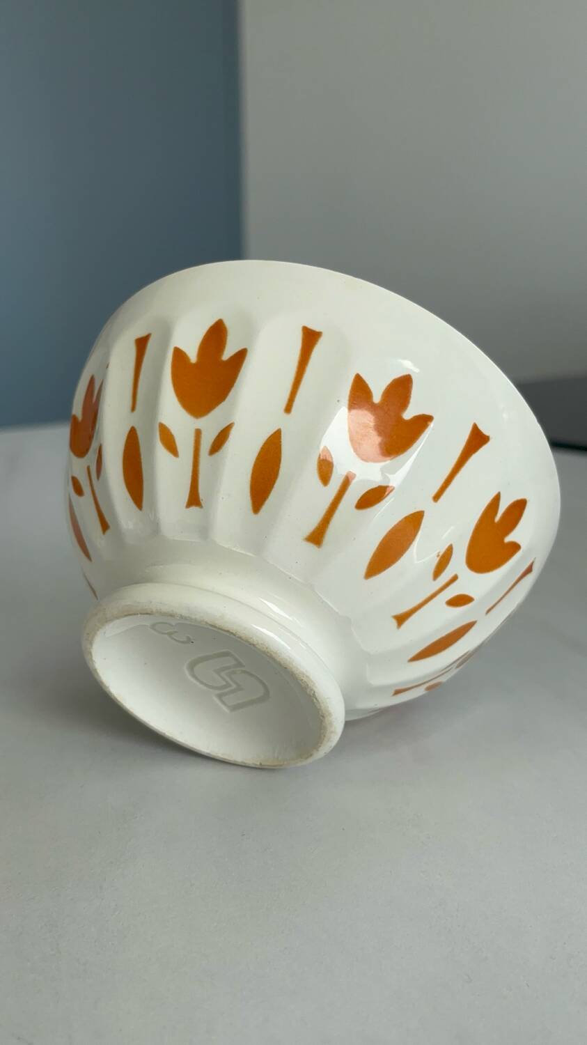 Antique bowl Sarreguemines France | Vintage yellow flower earthenware bowl | Va