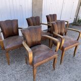 5 bridge armchairs in art deco leather