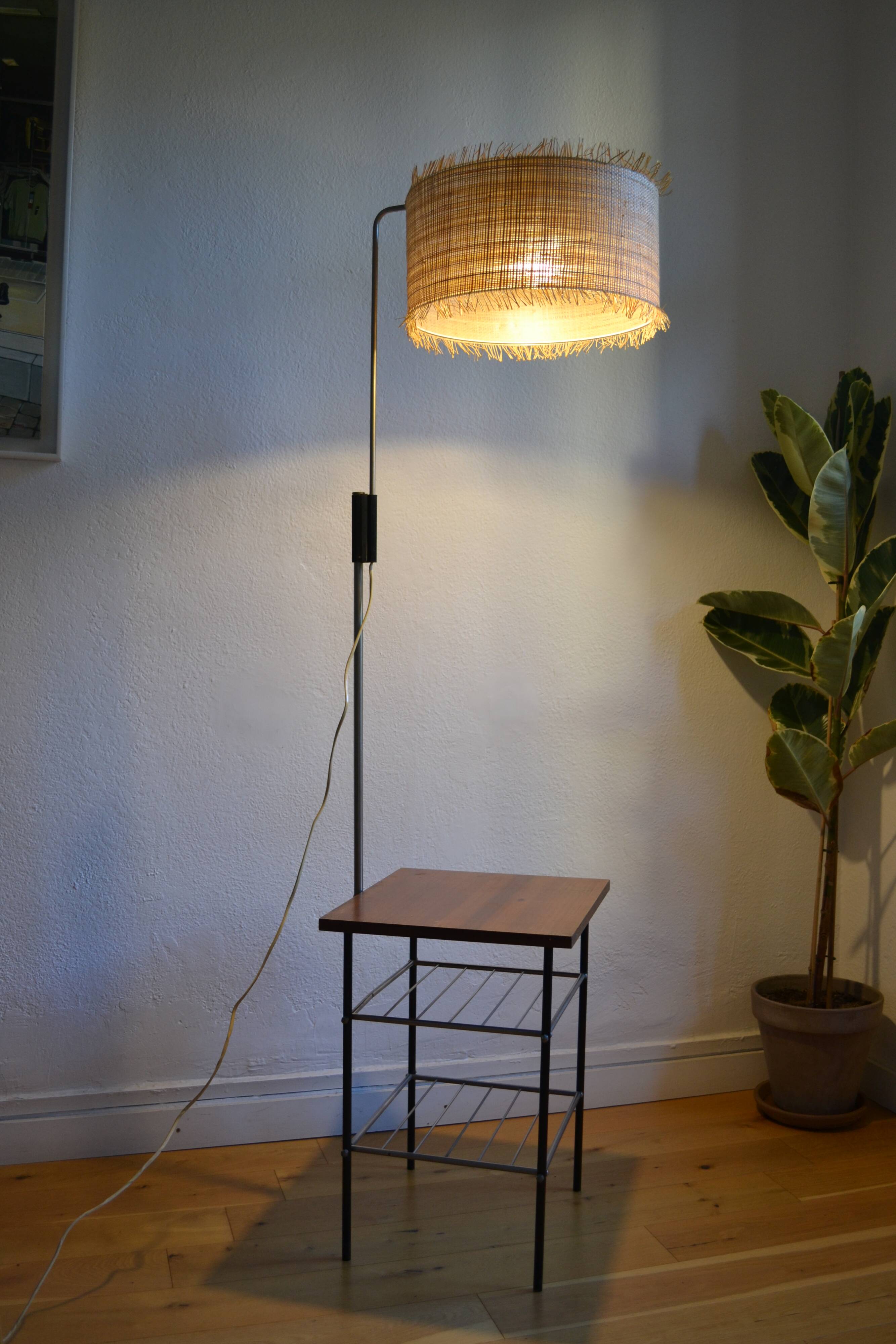 Vintage modernist reading floor lamp with table Poland 1960