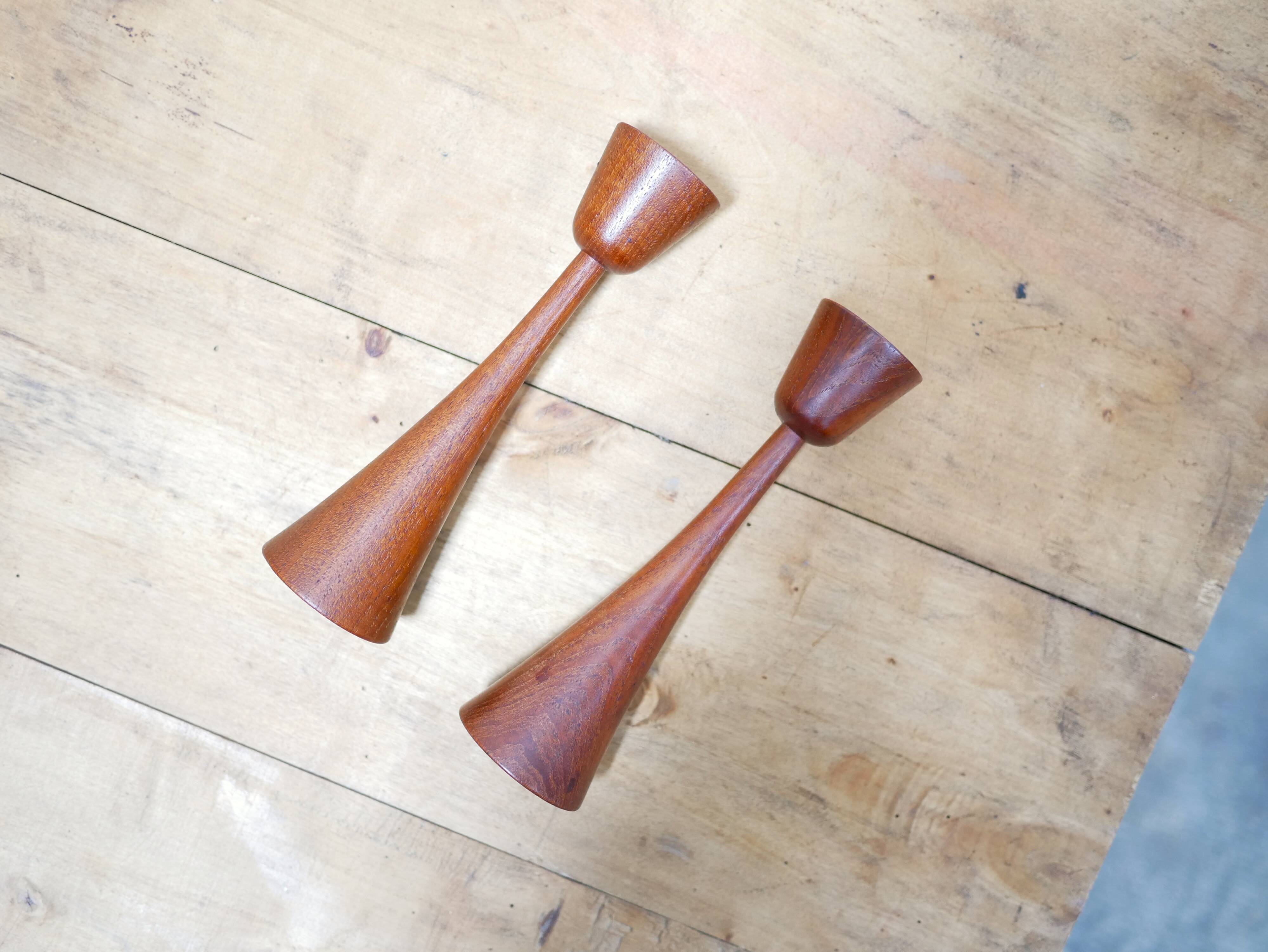 Pair of vintage Scandinavian teak candle holders
