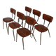 6 brown skai and chrome steel chairs
