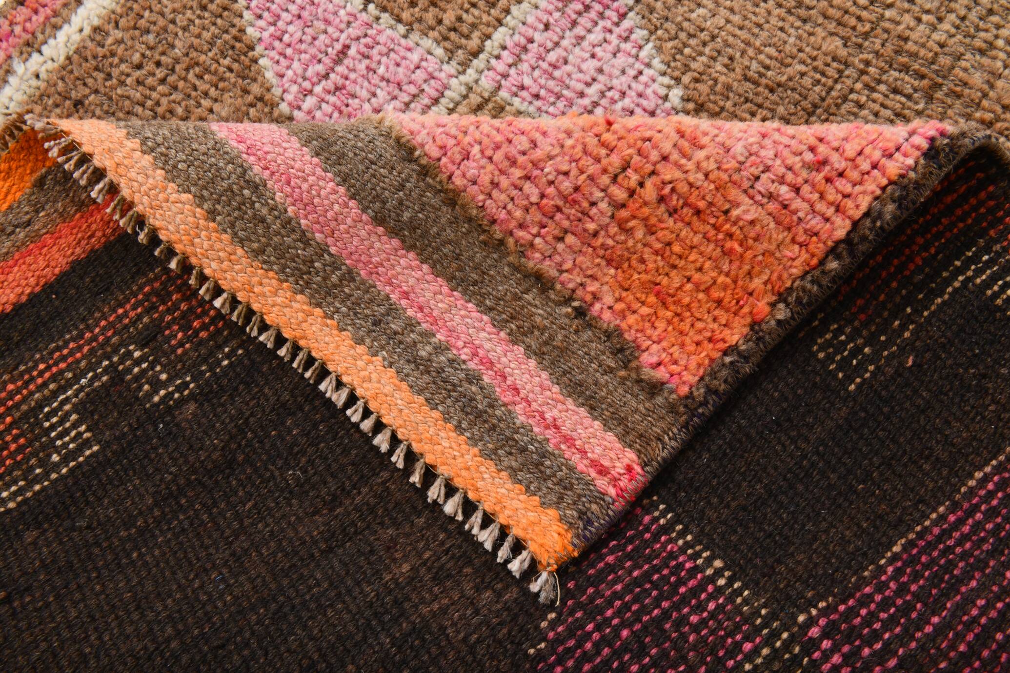 3x10 Pink & Brown Stars Pattern Vintage Runner Rug, 94x320Cm