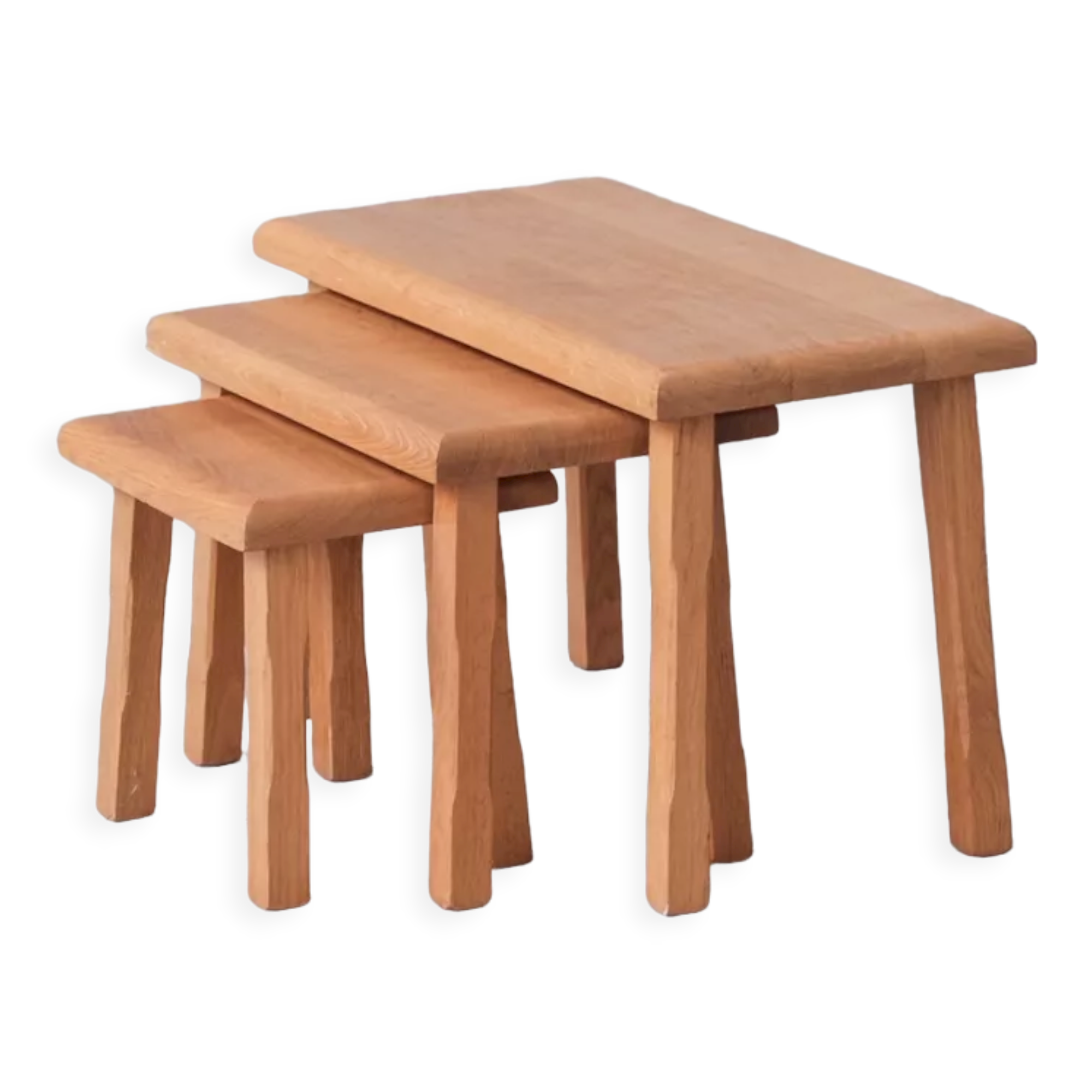 Ensemble de trois tables gigognes en chêne blond du milieu du siècle