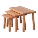 Set of Three Mid-Century Blonde Oak Nesting Tables