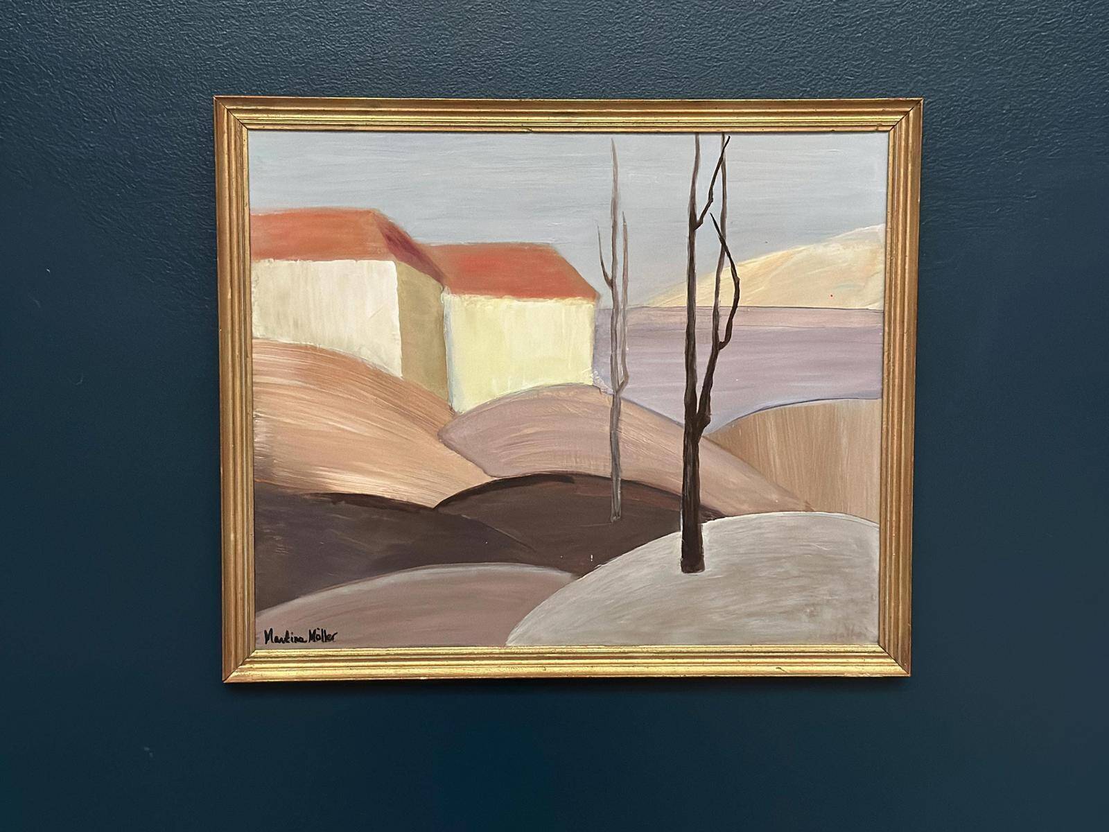 Huile su panneau suédois – « Maisons aux toits rouges » par Martina Möller