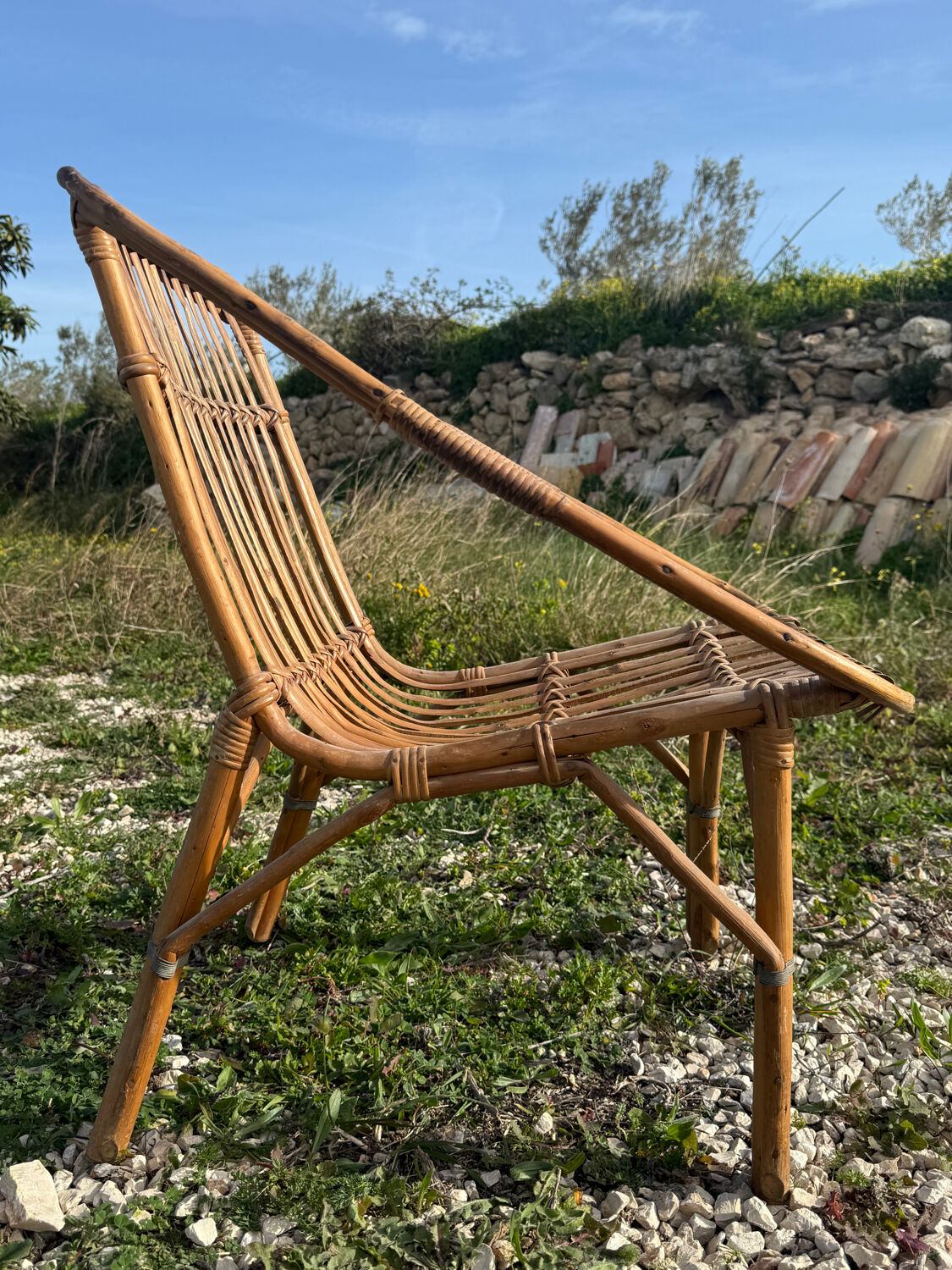 Set of 3 rattan armchairs from the 1960s, France.