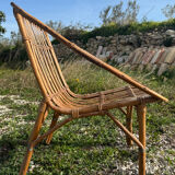 Set of 3 rattan armchairs from the 1960s, France.