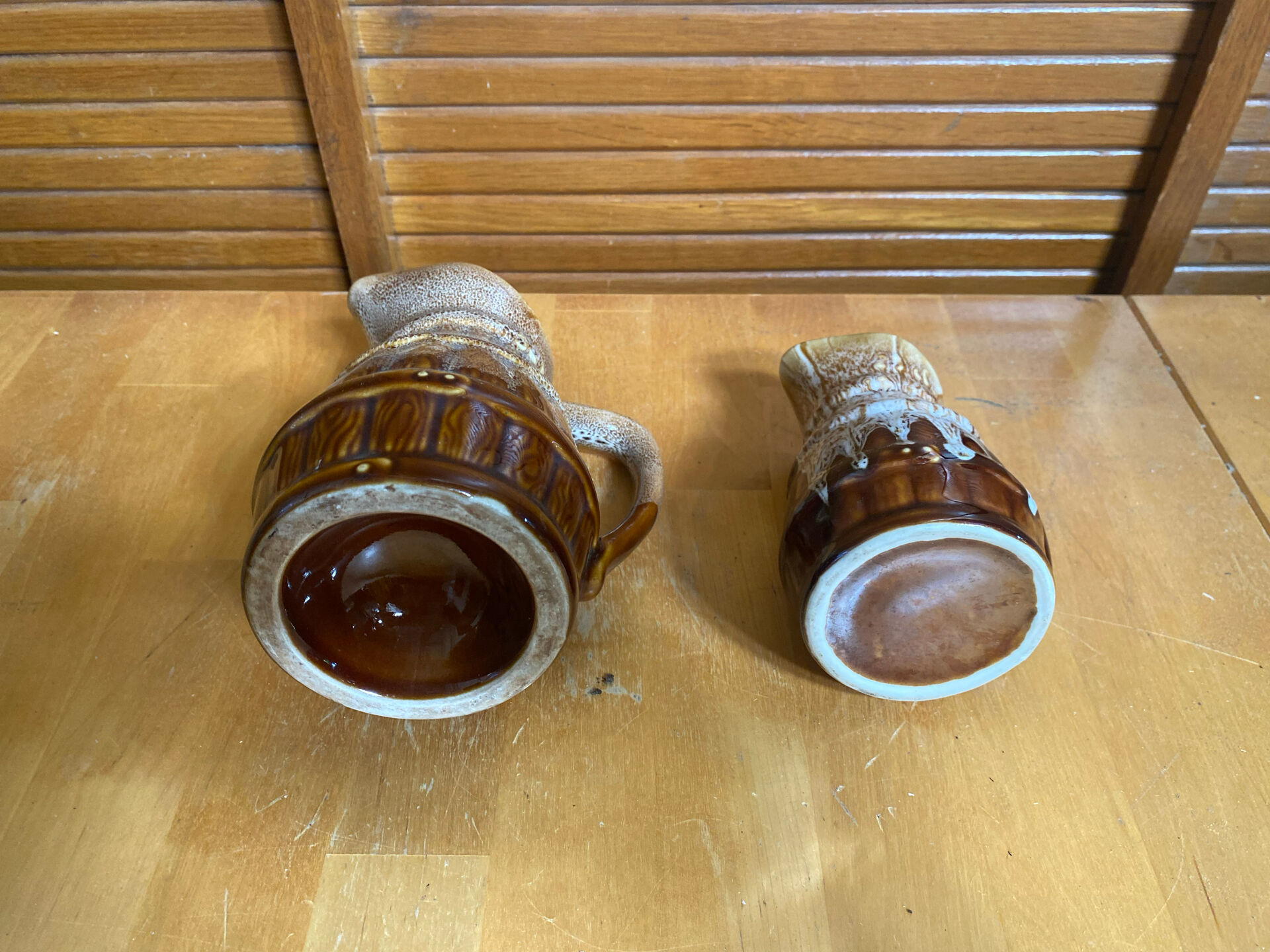 Pair of Barrel-Shaped Pitchers REVOL Flamed Ceramic 1/4 Litre Vintage