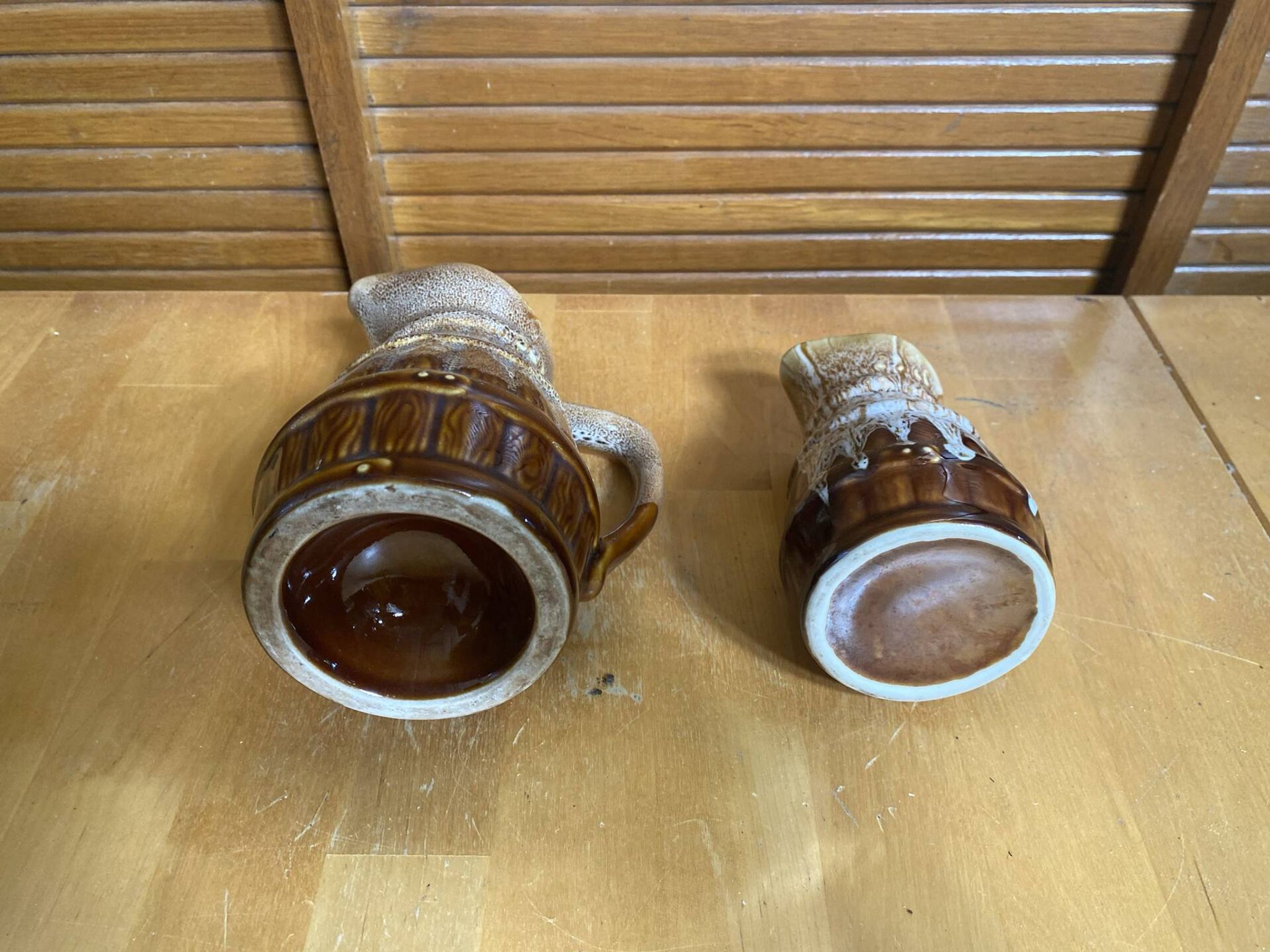 Pair of Barrel-Shaped Pitchers REVOL Flamed Ceramic 1/4 Litre Vintage