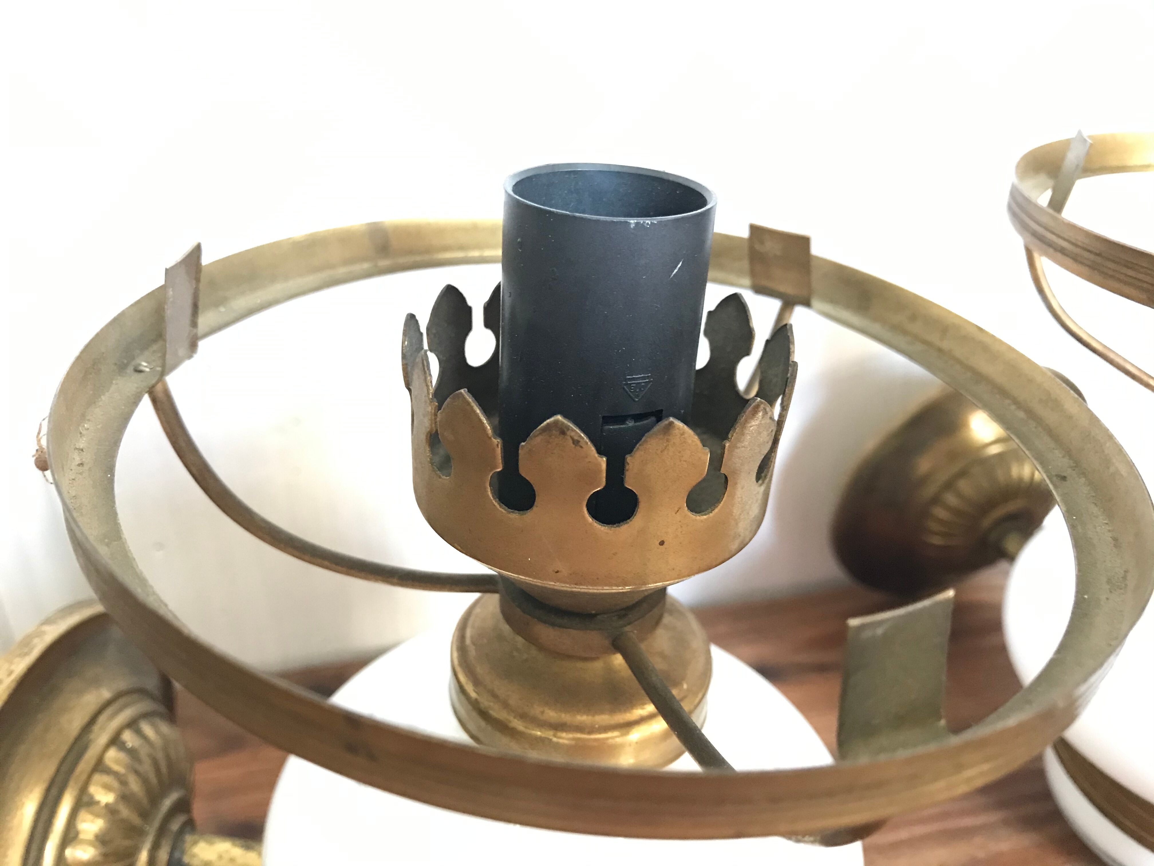 Pair of brass and opaline sconces