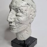 Clay sculpted head on marble base, 32 cm