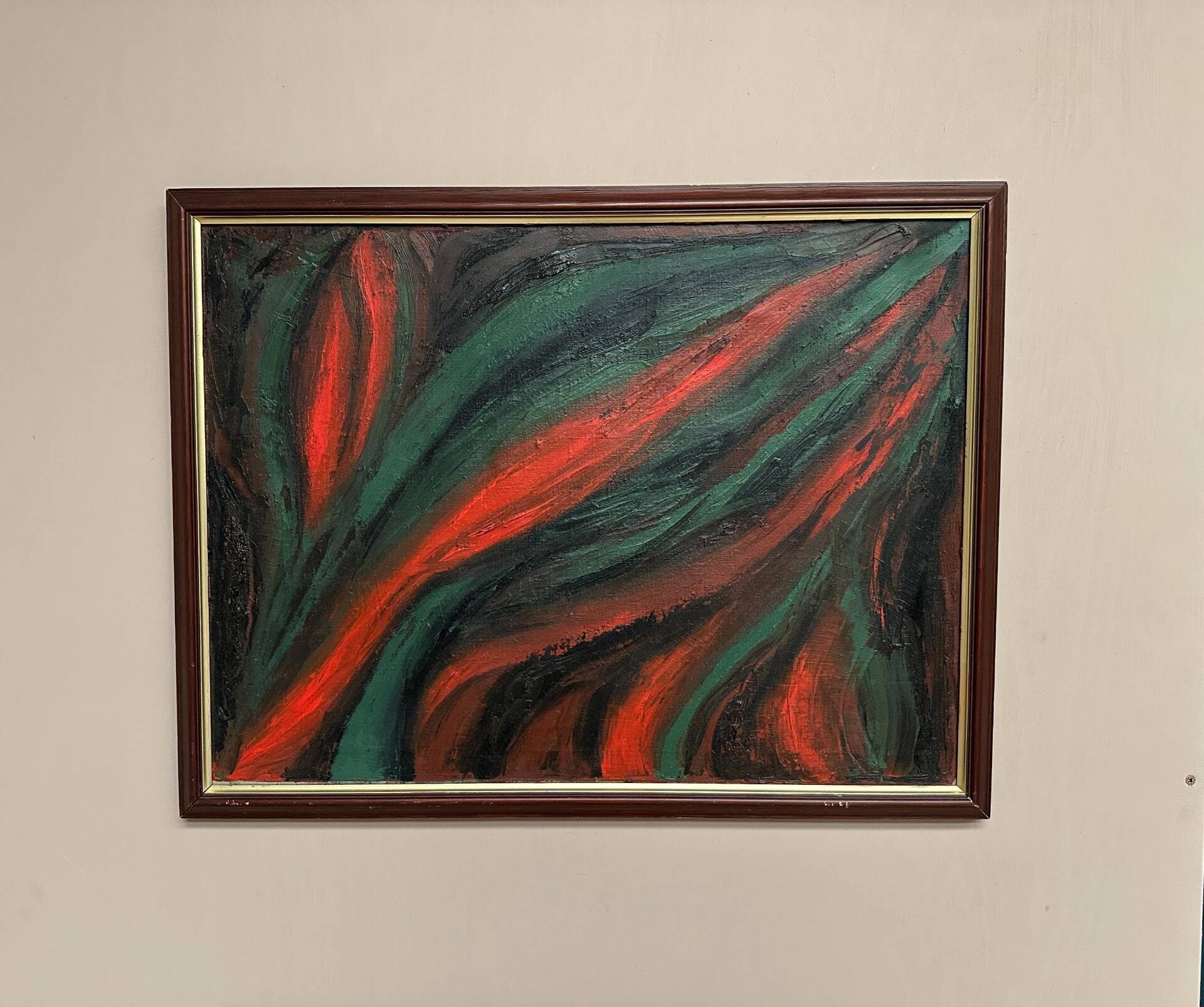 Original Swedish Oil on Canvas – Abstract Expressionist Composition – Vintage & Framed