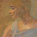 Étude féminine huile sur plaque de bois 24 x 30 cm