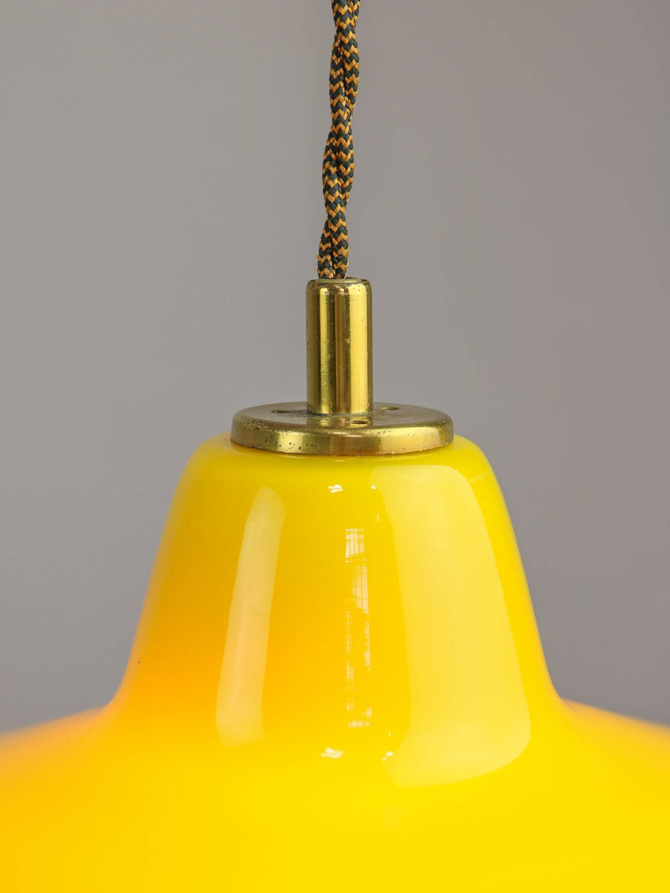 Mid-Century Italian Brass and Yellow Glass Pendant Lamp